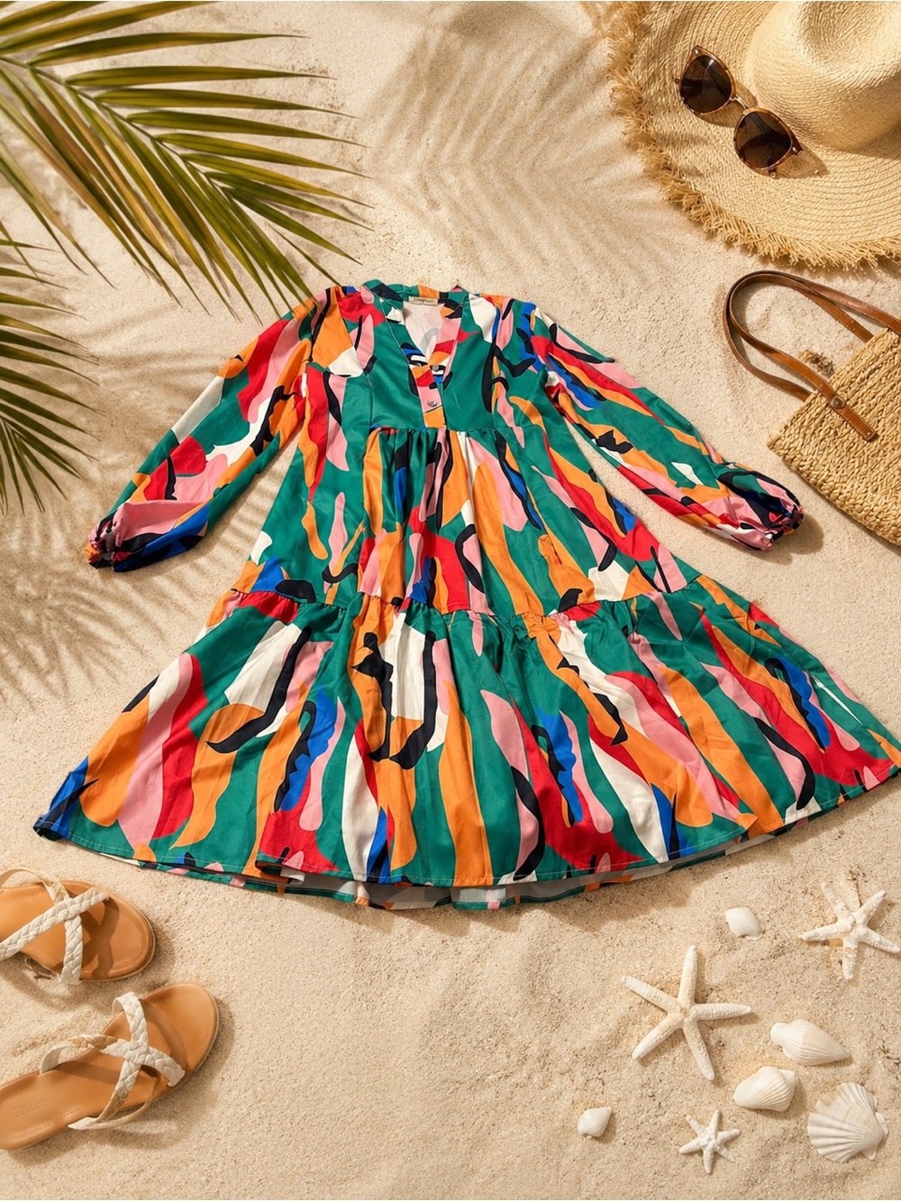 Like New SundayUp Multicolor Boutique Vacation Dress MIDI Size Small Boho